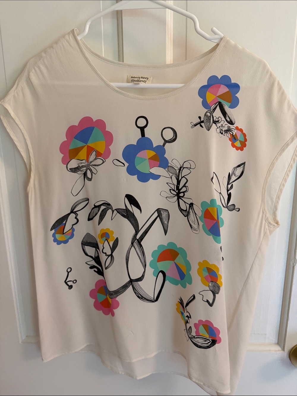Rebecca Raney x Madewell Cream Graphic Floral Silk Blouse